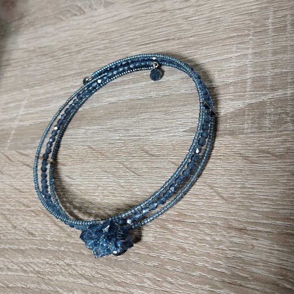 Blue Beaded Wired Chocker 14" Long - Picture 2 of 5